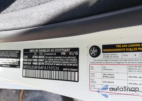 2015 Mercedes-Benz S 550 4Matic из США, поврежденный, VIN WDDUG8FB4FA159536